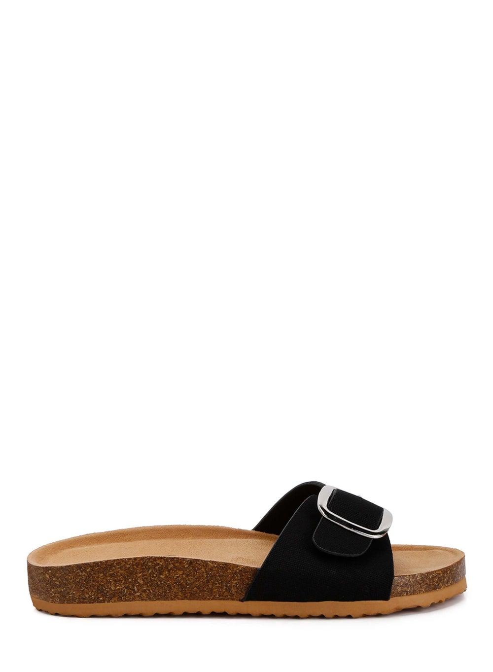 Elegant Black Buckle Strap Slides SH4702: Effortless Style - Image 1