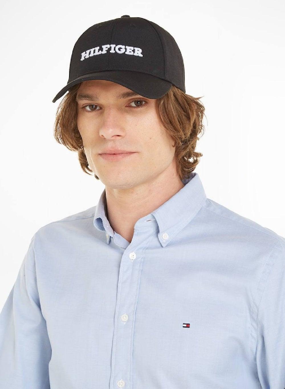 TOMMY HILFIGER Black Canvas Monotype Men's Baseball Cap - Image 1