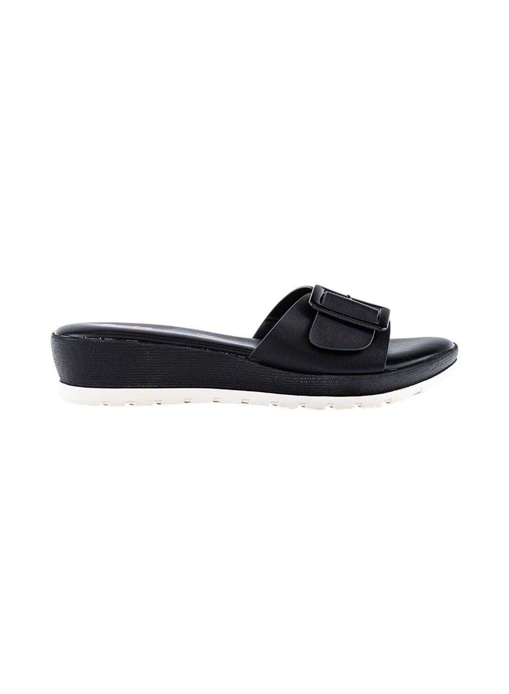 Bata Black Wedge Sandals: Chic Slip-On Elegance - Image 1