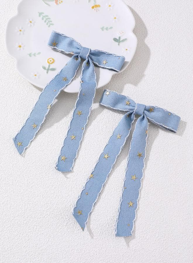 Starlight Duo - Elegant Blue Star-Printed Hair Clips - Image 1