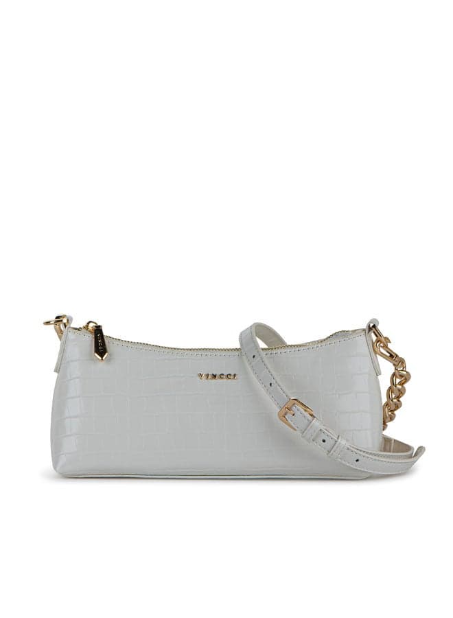 Vincci Beige Pattern and Chain Elegance Shoulder Bag - Image 1