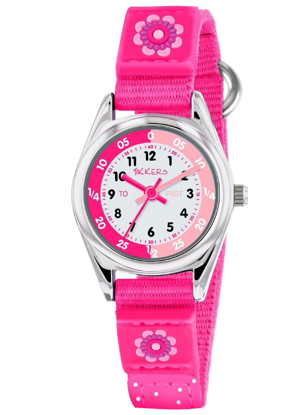 Tikkers TK0119 Pink Canvas Floral Time Teacher Watch for Girls - Image 1