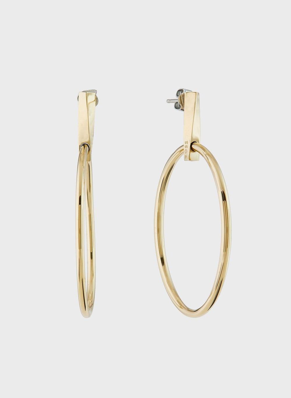 BOSS Gold 1 Drop Earrings: Sleek Stainless Steel Elegance - Image 1