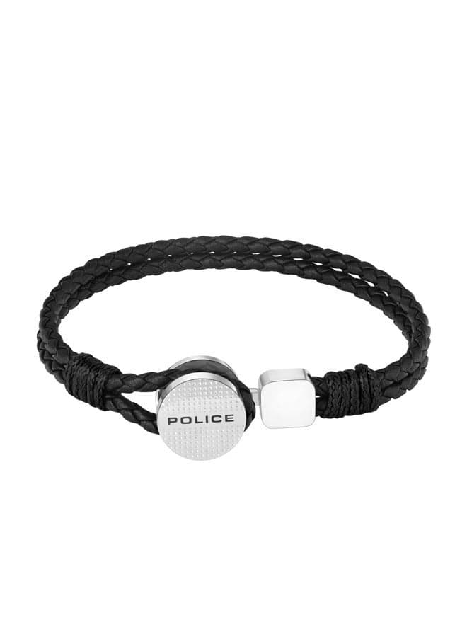 POLICE Deep-Set Men's Stainless Steel & Black Leather Bracelet PEAGB0005801 - Image 1