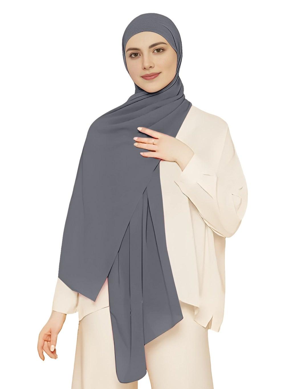 NUKHBAA Granite Gray Elegance Chiffon Hijab-H10 - Image 1