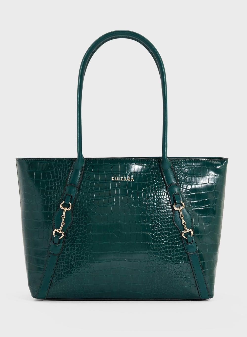Khizana Croc Tote Bag with Elegant Horse Bit Detail - Image 1