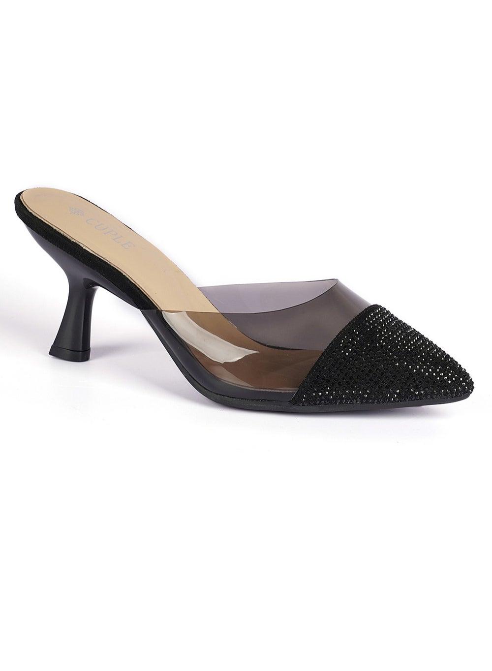 Elegant Embellished Transparent Mule Pumps - Image 1