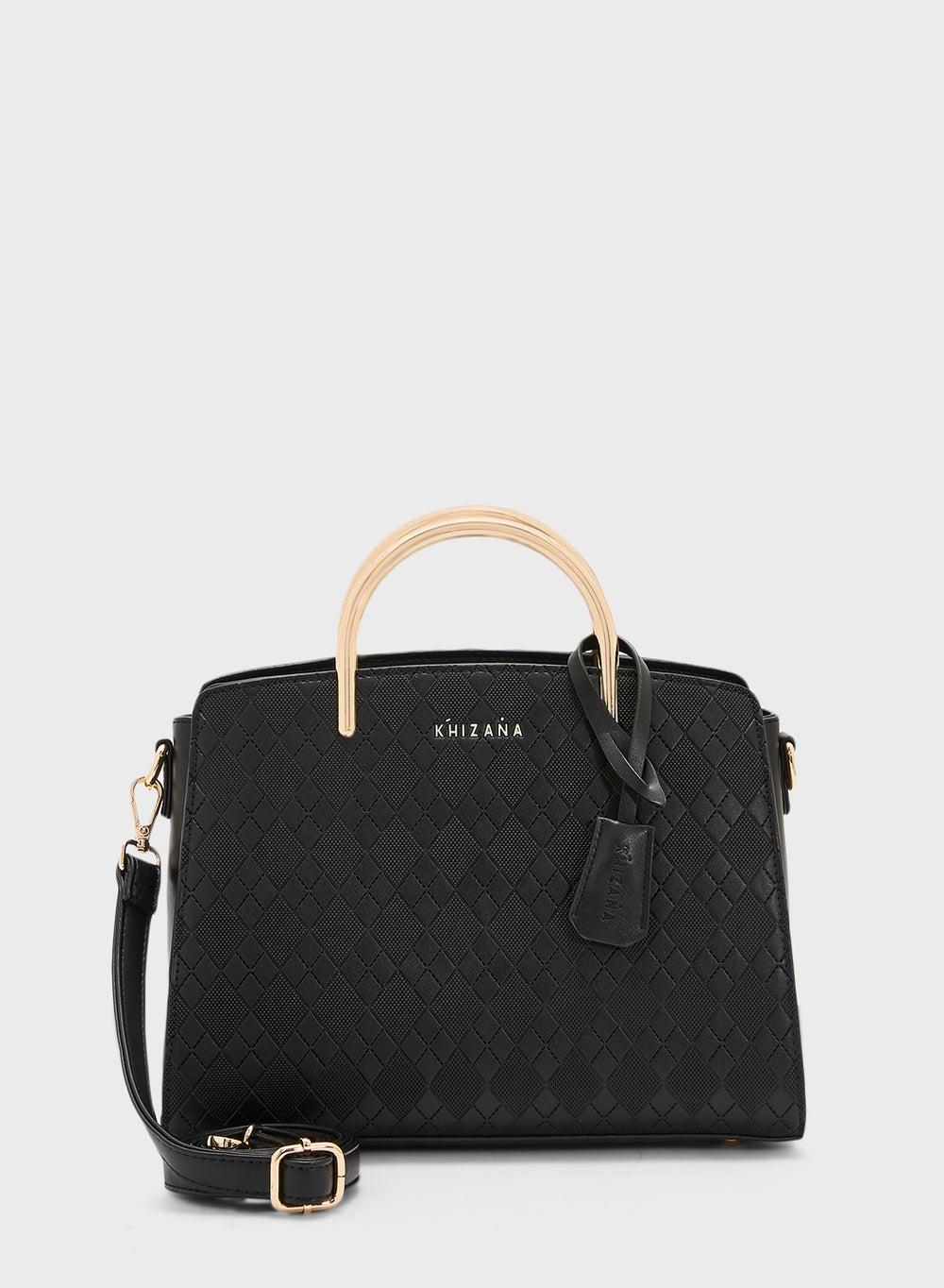 Khizana Textured Satchel Bag with Elegant Metal Handle - Image 1