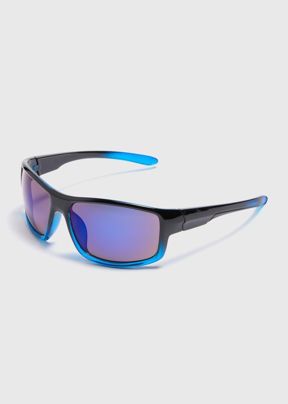 Matalan Black Sports Wrap Sunglasses with Blue Lens - Image 1