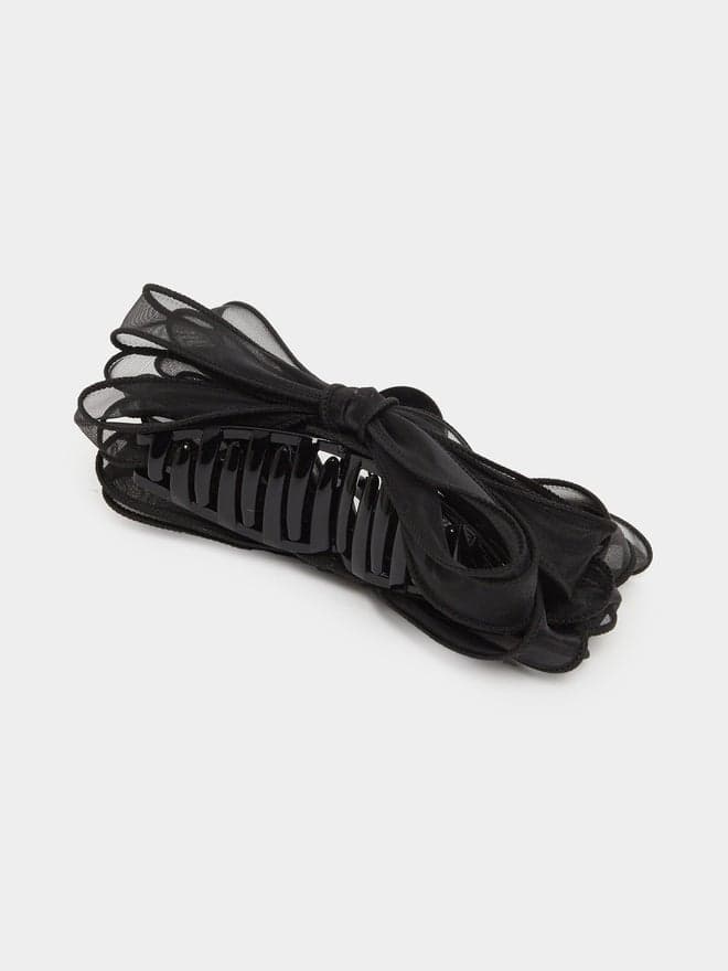 Elegant Black Embellished Styli Layered Ribbon Claw Clip - Image 1
