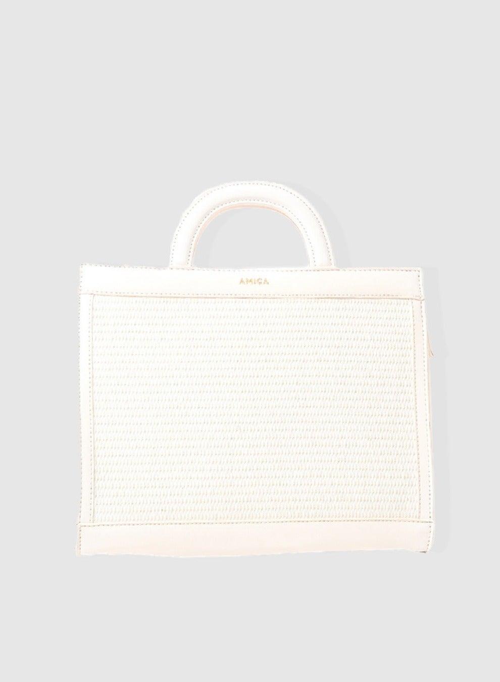 AMICA Lena White Raffia & Leather Tote - Chic Elegance - Image 1