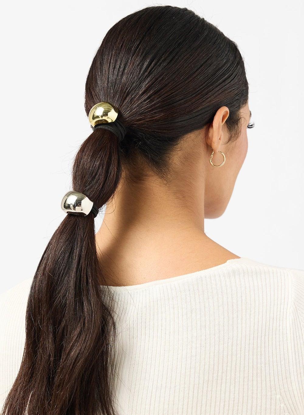 Elegant 2PK Gold Metal Multicolour Hair Ties Set - Image 1