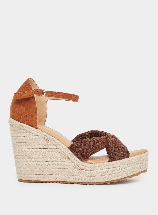 Elegant Brown Textured Espadrille Wedge Sandals by Styli - Image 1