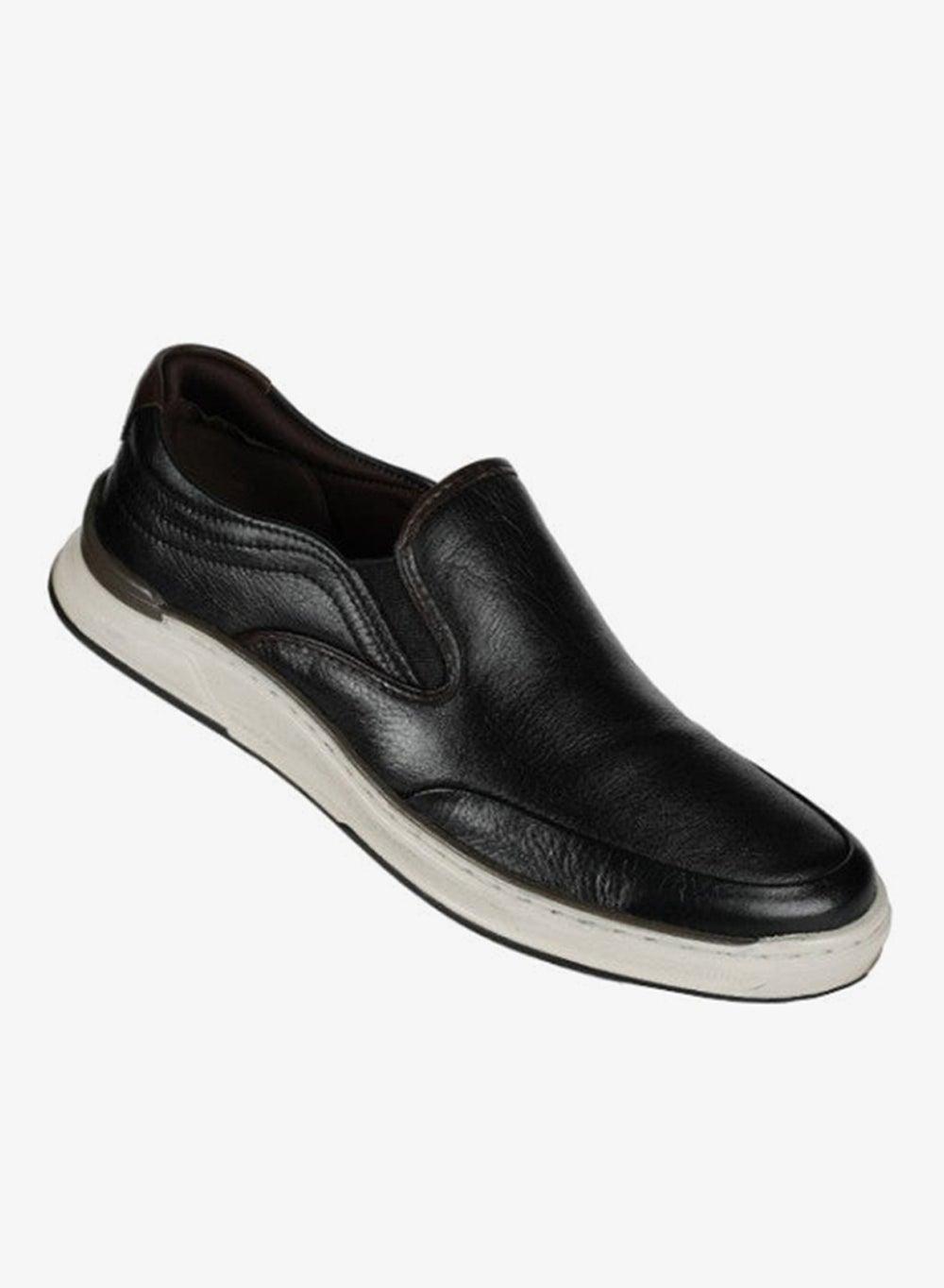 032-126 Democrata Denim Loop Black Leather Slip-Ons - Image 1