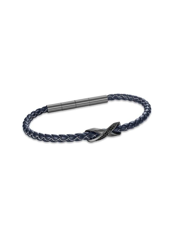 CERRUTI 1881 Franco Men's Navy & Grey Leather Bracelet - Image 1