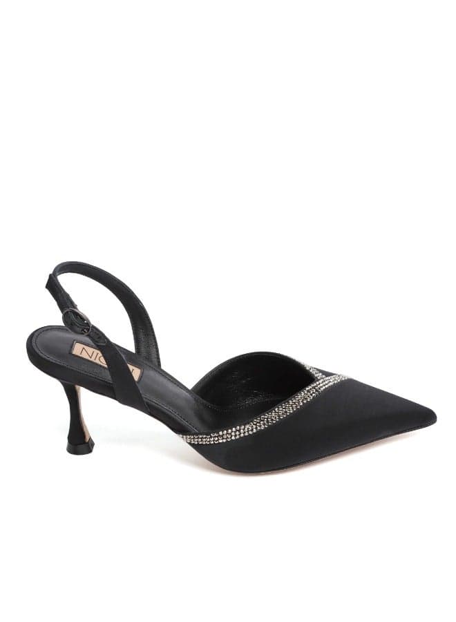 TIFFANY Crystal Embellished Black Stiletto Sandals - Image 1