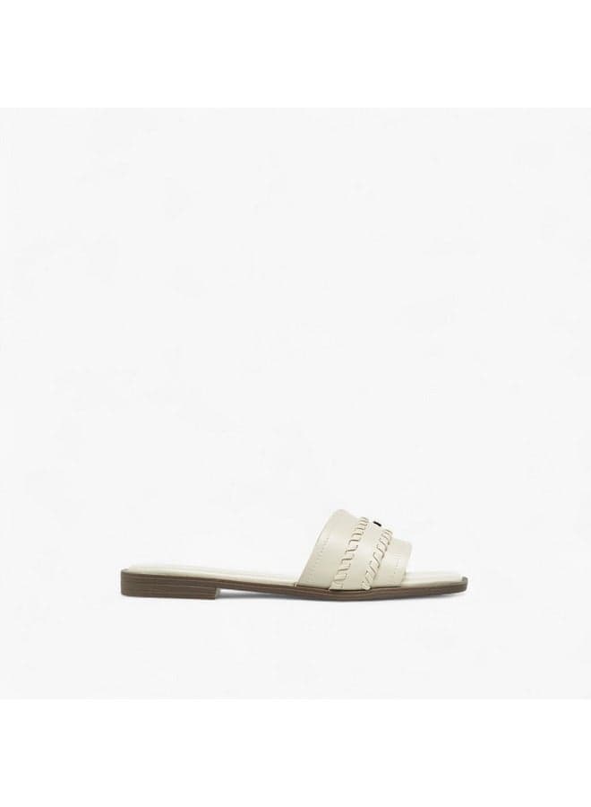Cream Braid Detail Flat Slip-On Sandals for Women - 6209362 - Image 1