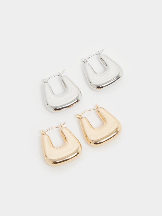 Styli Square Elegance - Chic Hoop Earrings Set for Women - Image 1