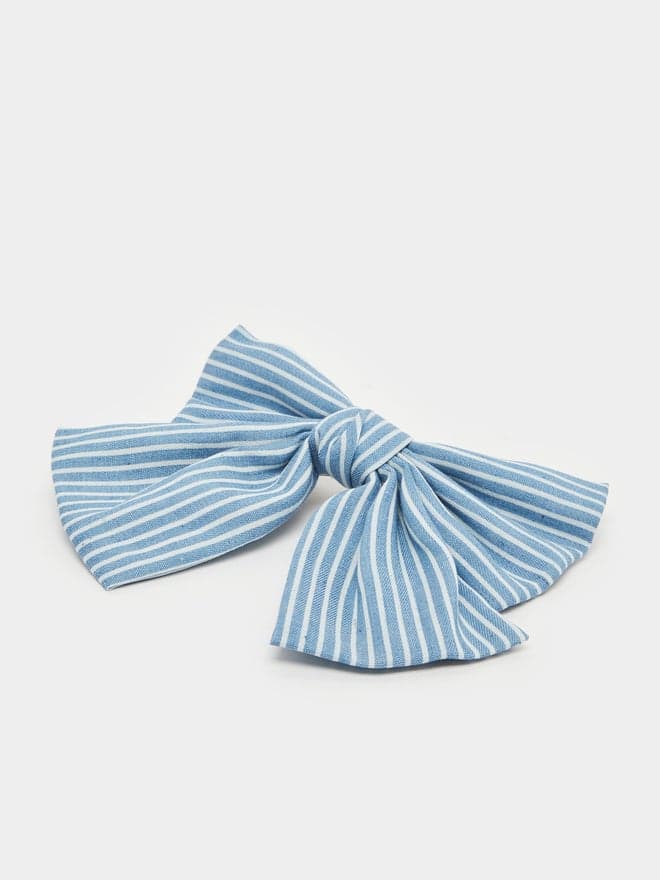 Elegant Blue Stripe Ribbon Hair Clip for Women - Image 1