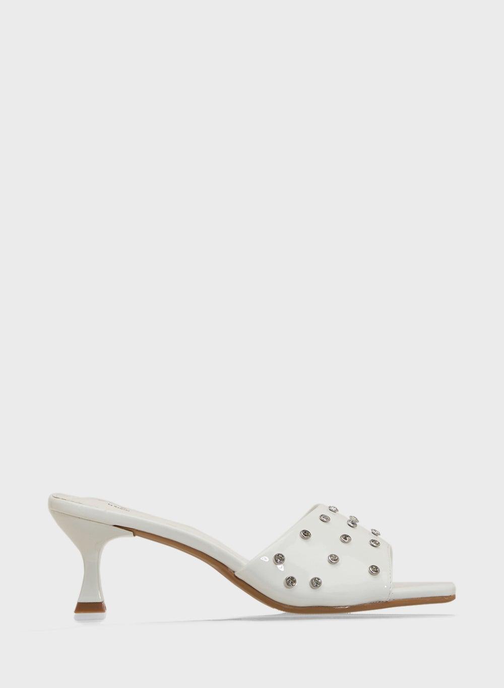 X2503 186 White Elegance: Premium Studded Heeled Sandals - Image 1