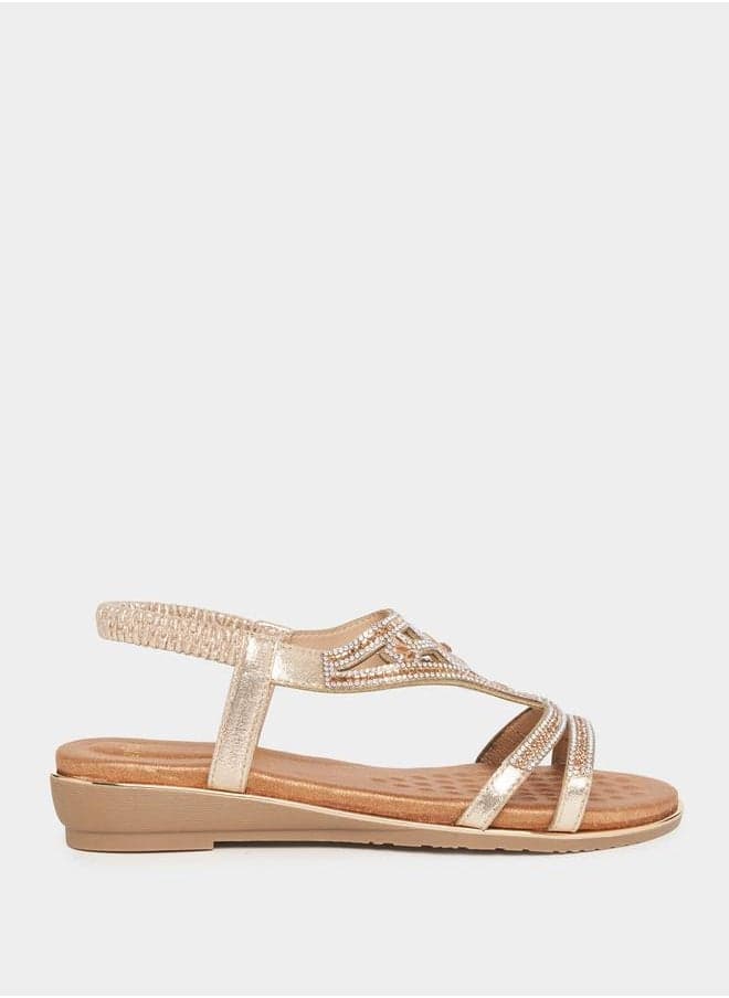 Styli Rhinestone 7008505712Gold - Luxe Wedge Sandals - Image 1