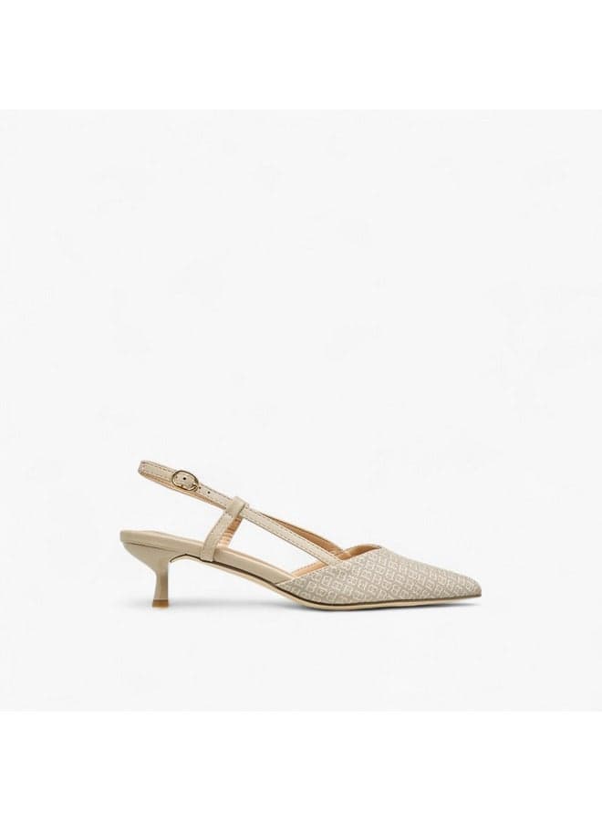 Elegant Taupe R25Aw08740 Mp Monogram Kitten Heels - Image 1