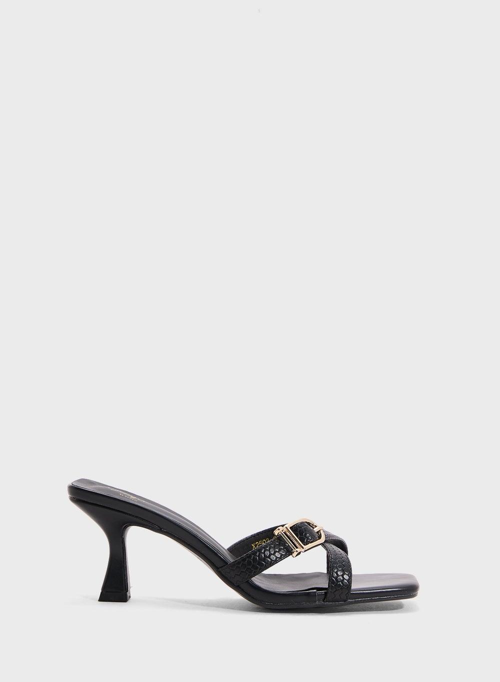 Elegant X2503 8 Black Heeled Mule with Sleek Buckle Accent - Image 1