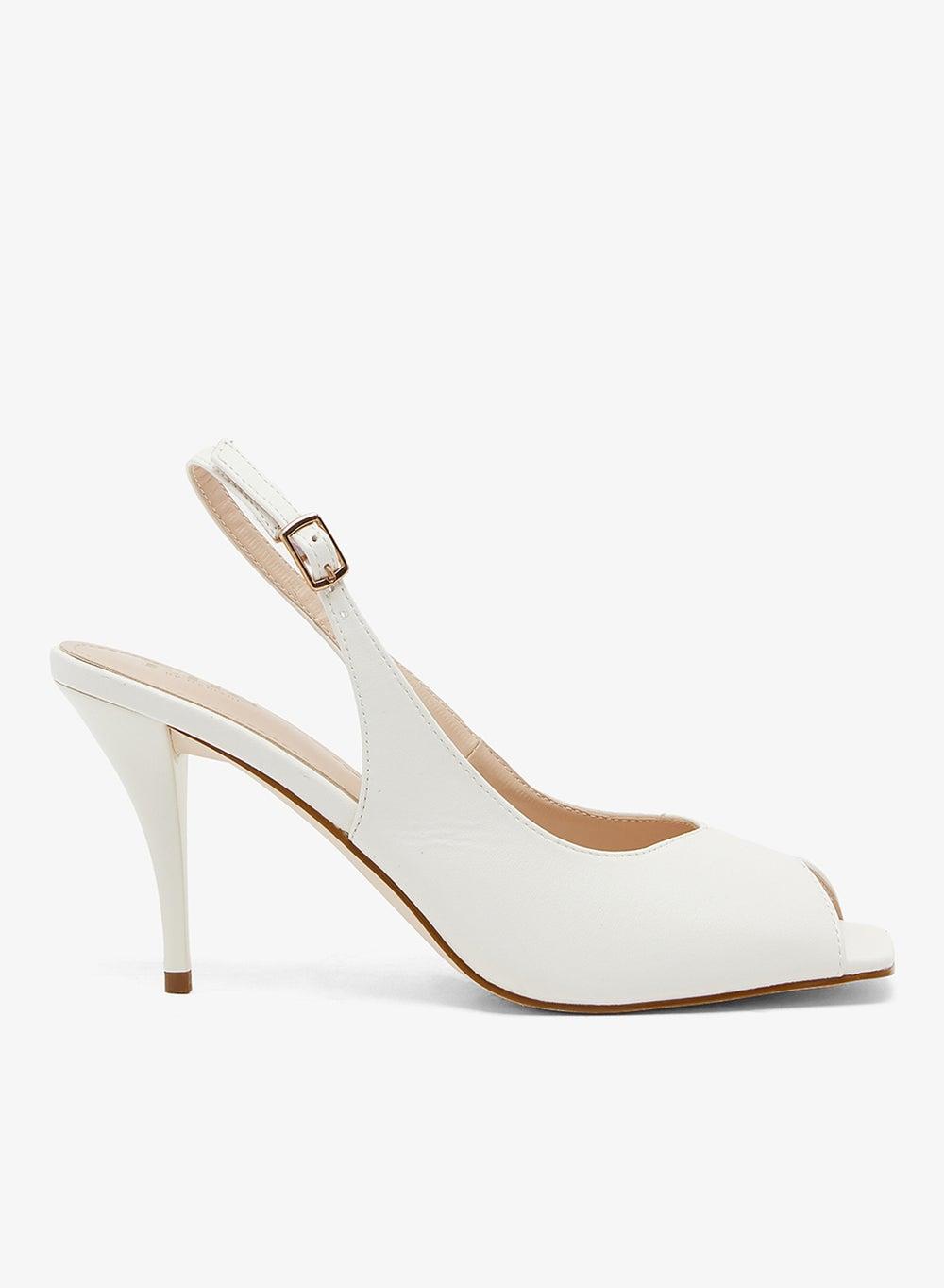 Kaleah White Open Toe Slingback Heels Style No: Kaleah - Image 1