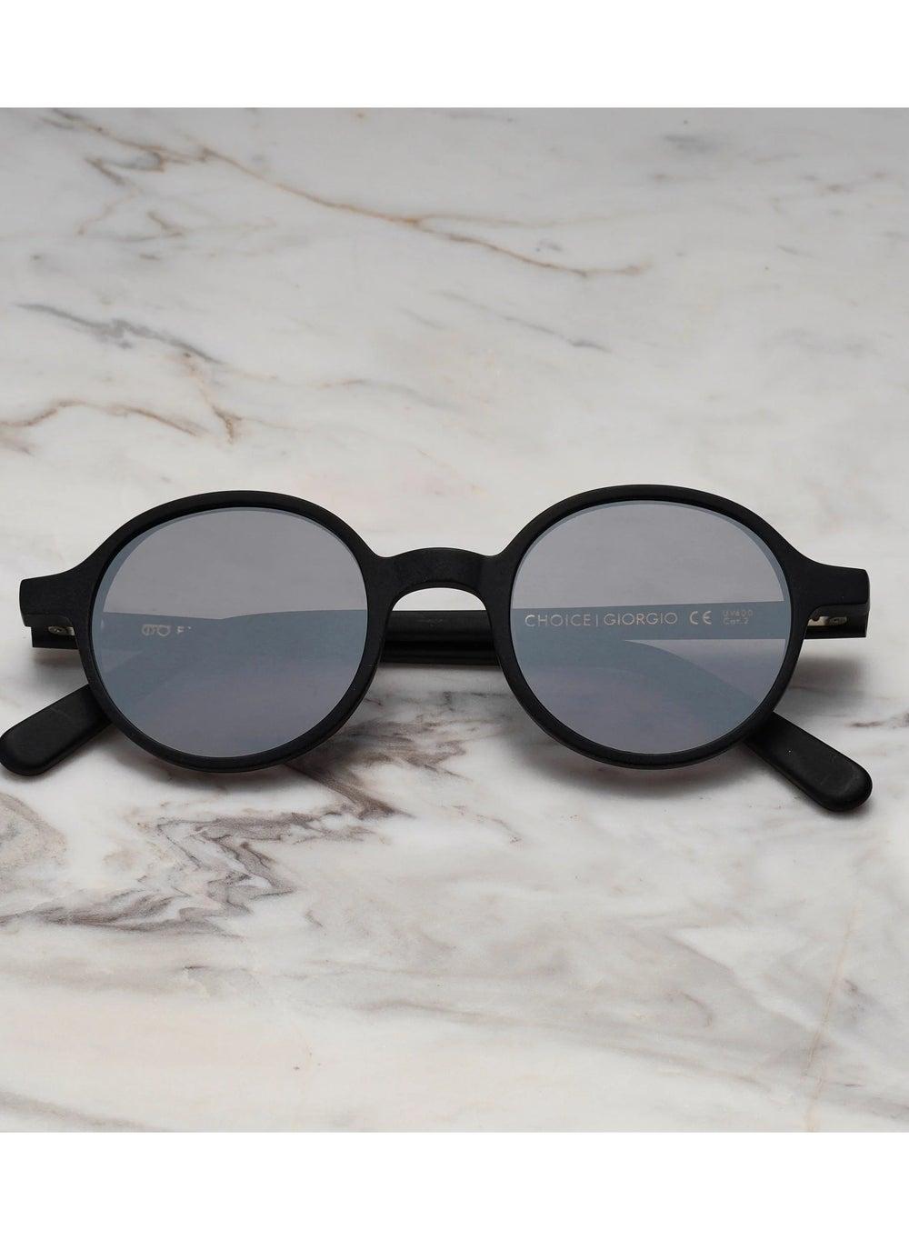 Explicit Poets A12EP2: Unisex GIORGIO Matt Black Silver Mirror Sunglasses - Image 1