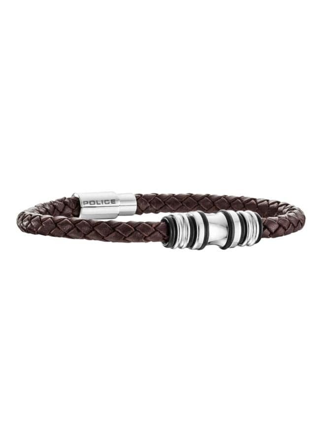 POLICE Brown Leather Weave Wrist Bracelet - Urban Elegance - Image 1