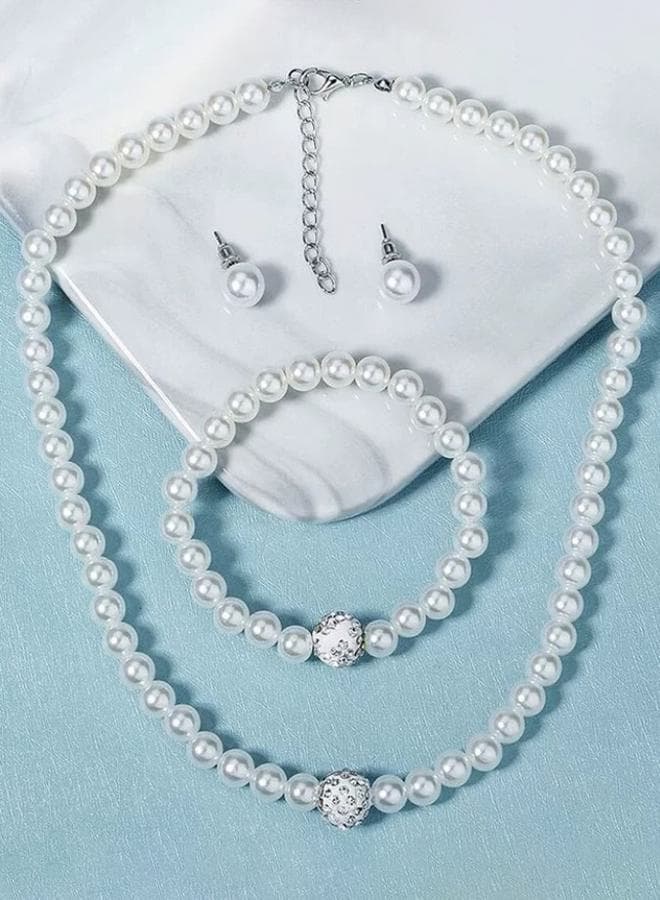 Styli Chic Faux Pearl Ensemble: Earrings, Bracelet & Necklace - Image 1