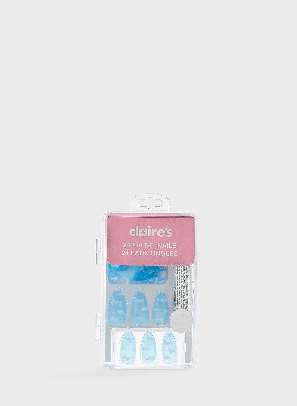 Blue Sky Sparkle Stiletto Faux Nails - 24 Pack - Image 1