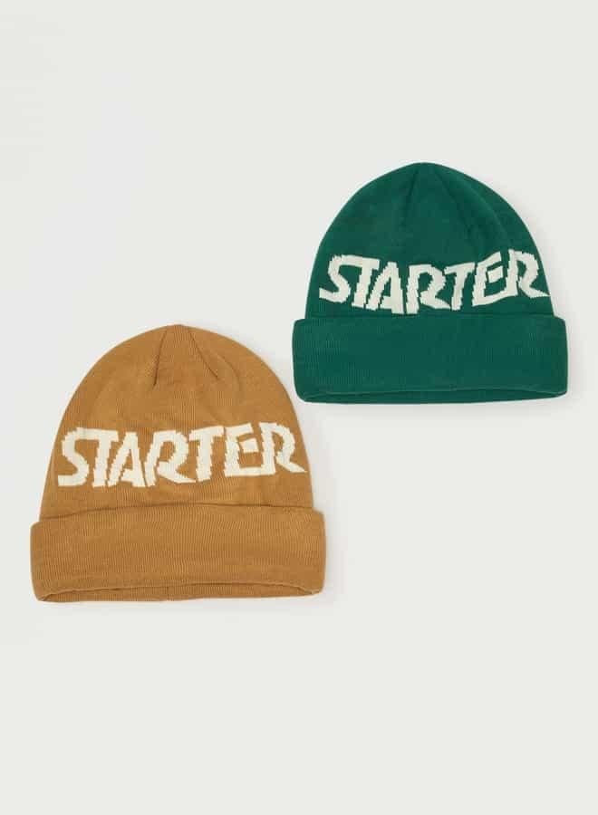 Starter Logo Print Beanie Cap Duo for Men - Image 1