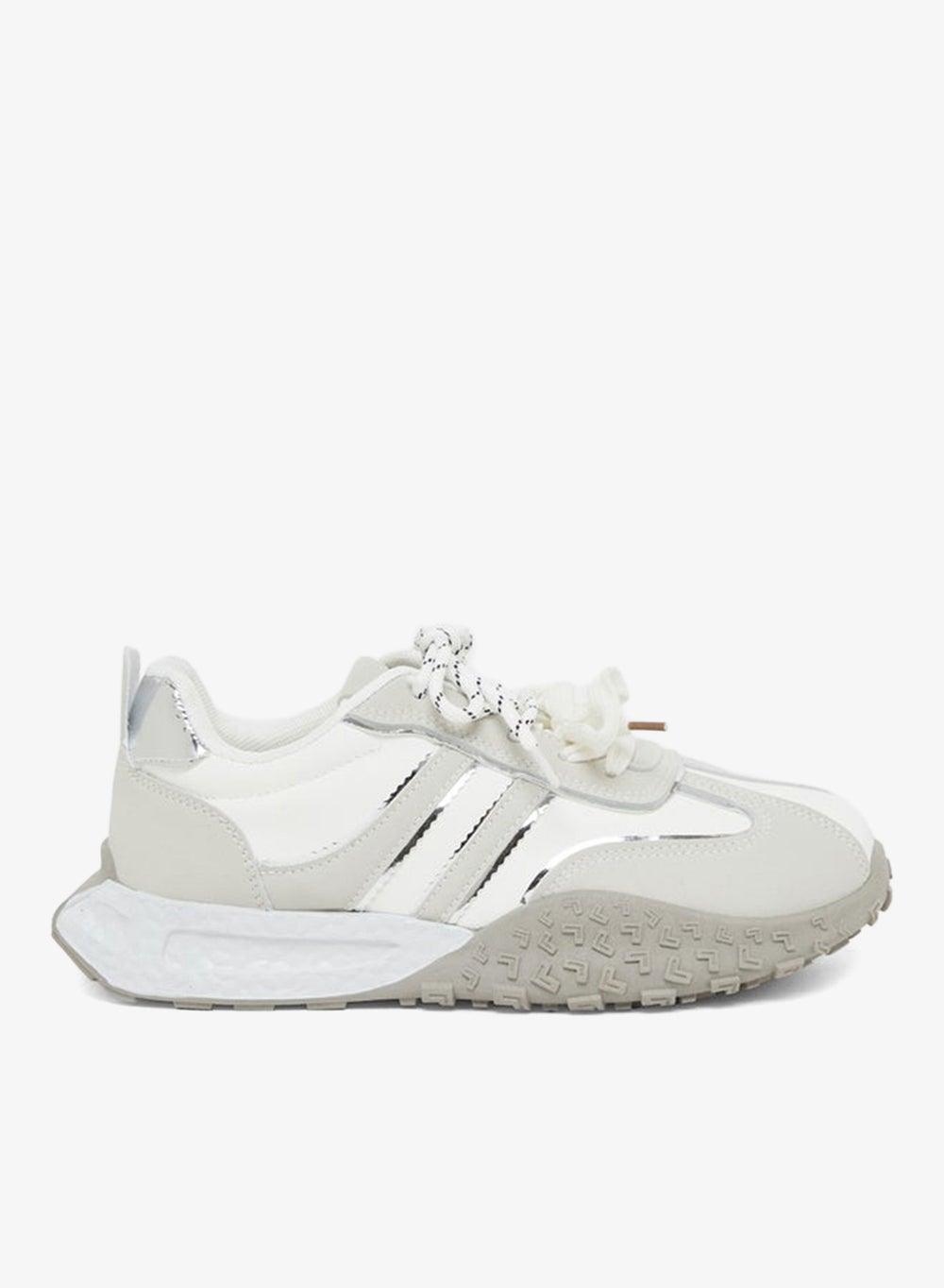 Chic Textured Sole White Lace-Up Sneakers - Image 1