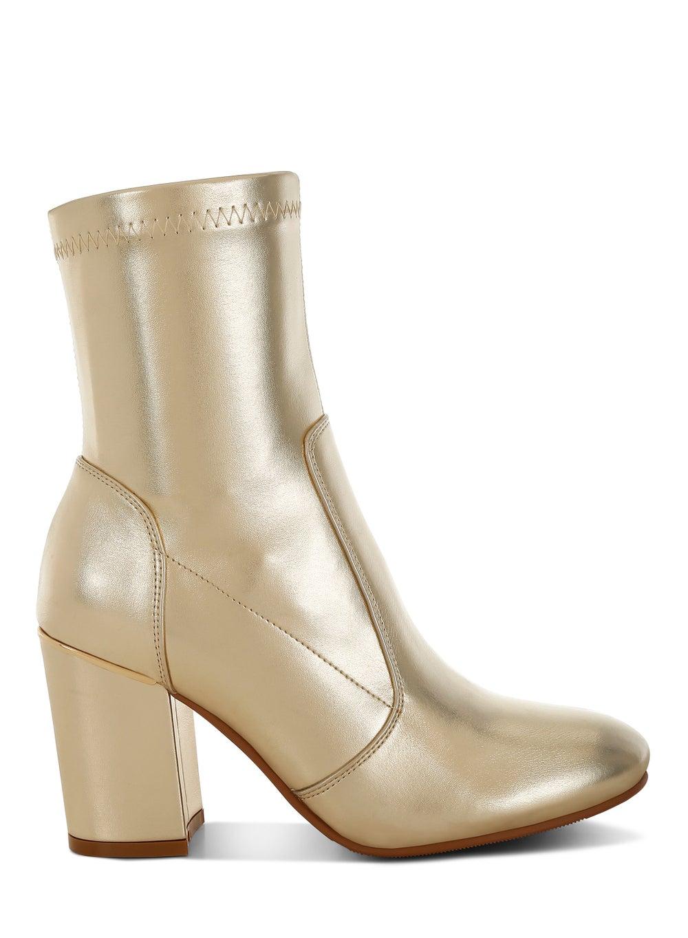 Sh5207 Gold Metallic Pleather Ankle Boots - Image 1