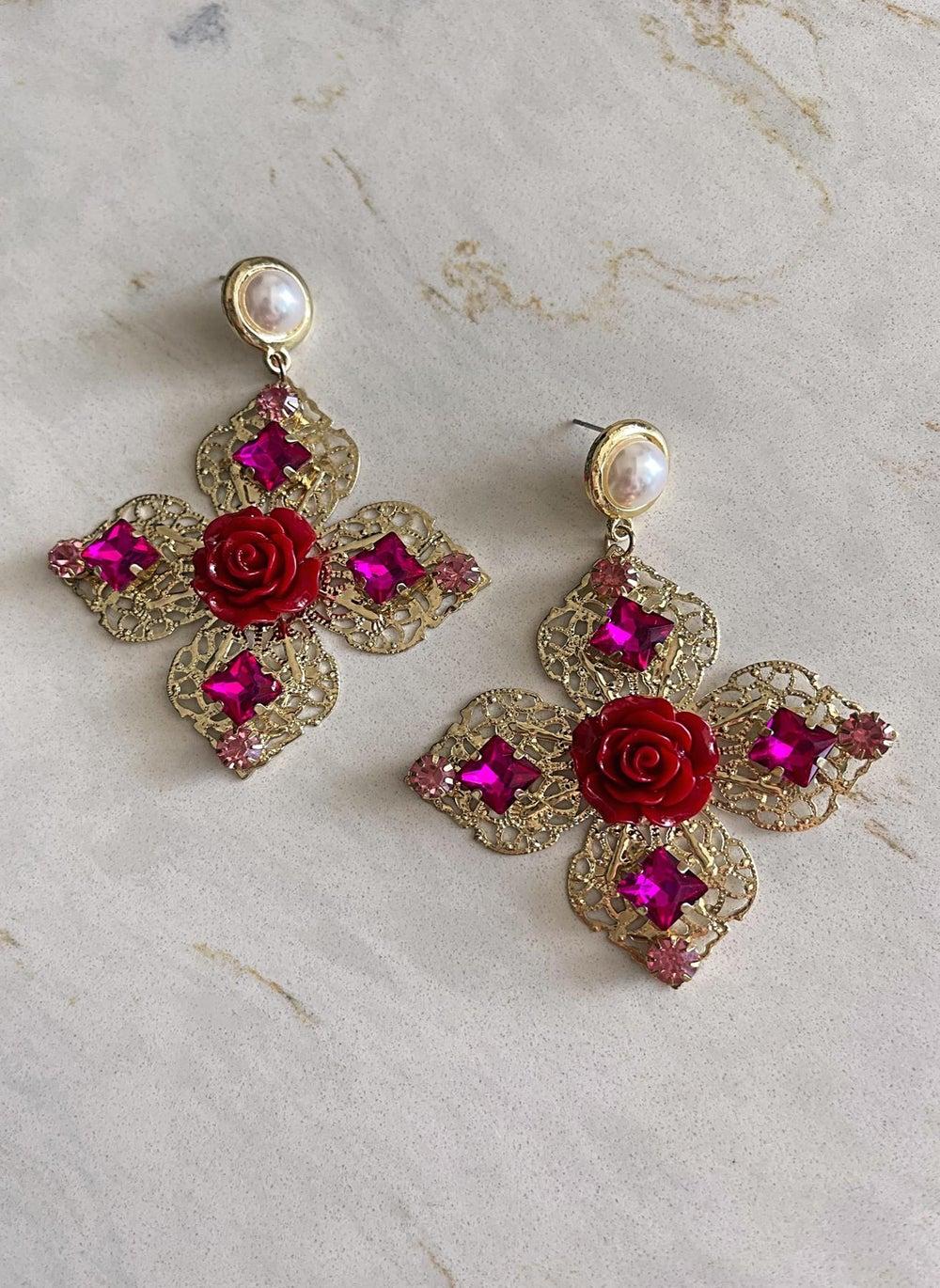 Anita's Rose Cross Earrings - Elegance Redefined - Image 1