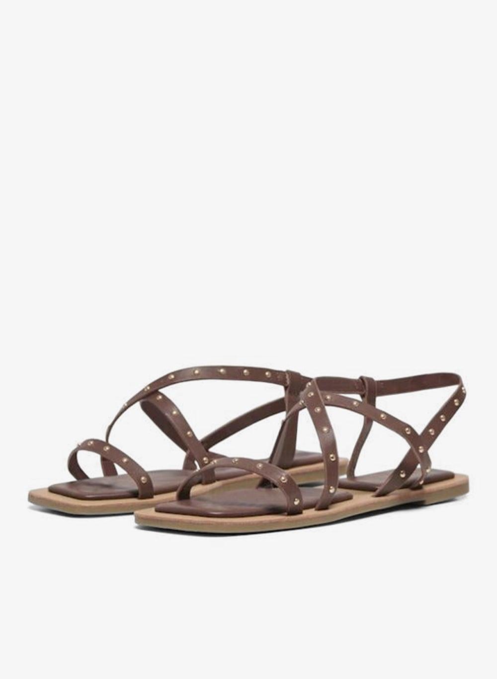ONLMIKKO-1 Elegance in Brown Stone PU Studs Sandal - Image 1