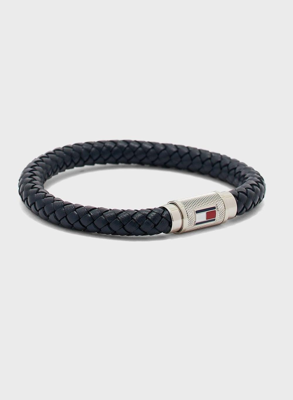 TOMMY HILFIGER Men's Leather Braided Bracelet Elegant Accessory - Image 1