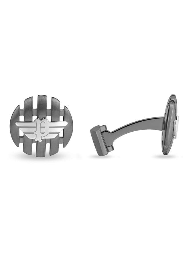 POLICE Black-1 Onset Men’s Cufflinks with Convex P Wing Design - Image 1