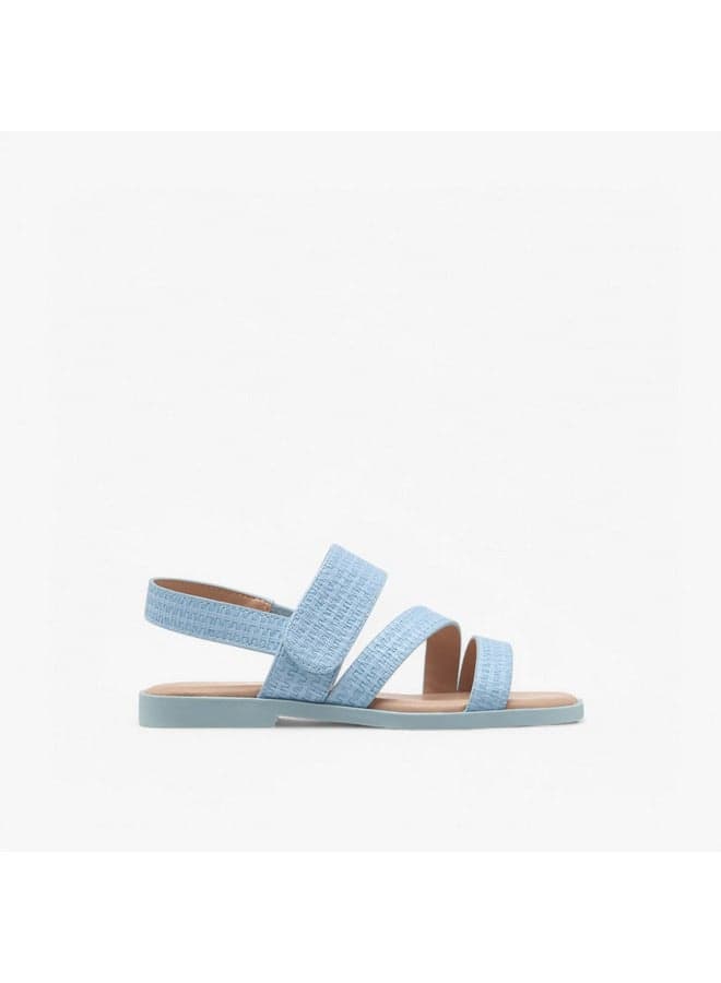 R25Ss04831Blue Elegant Textured Cross-Strap Girls' Sandals - Image 1