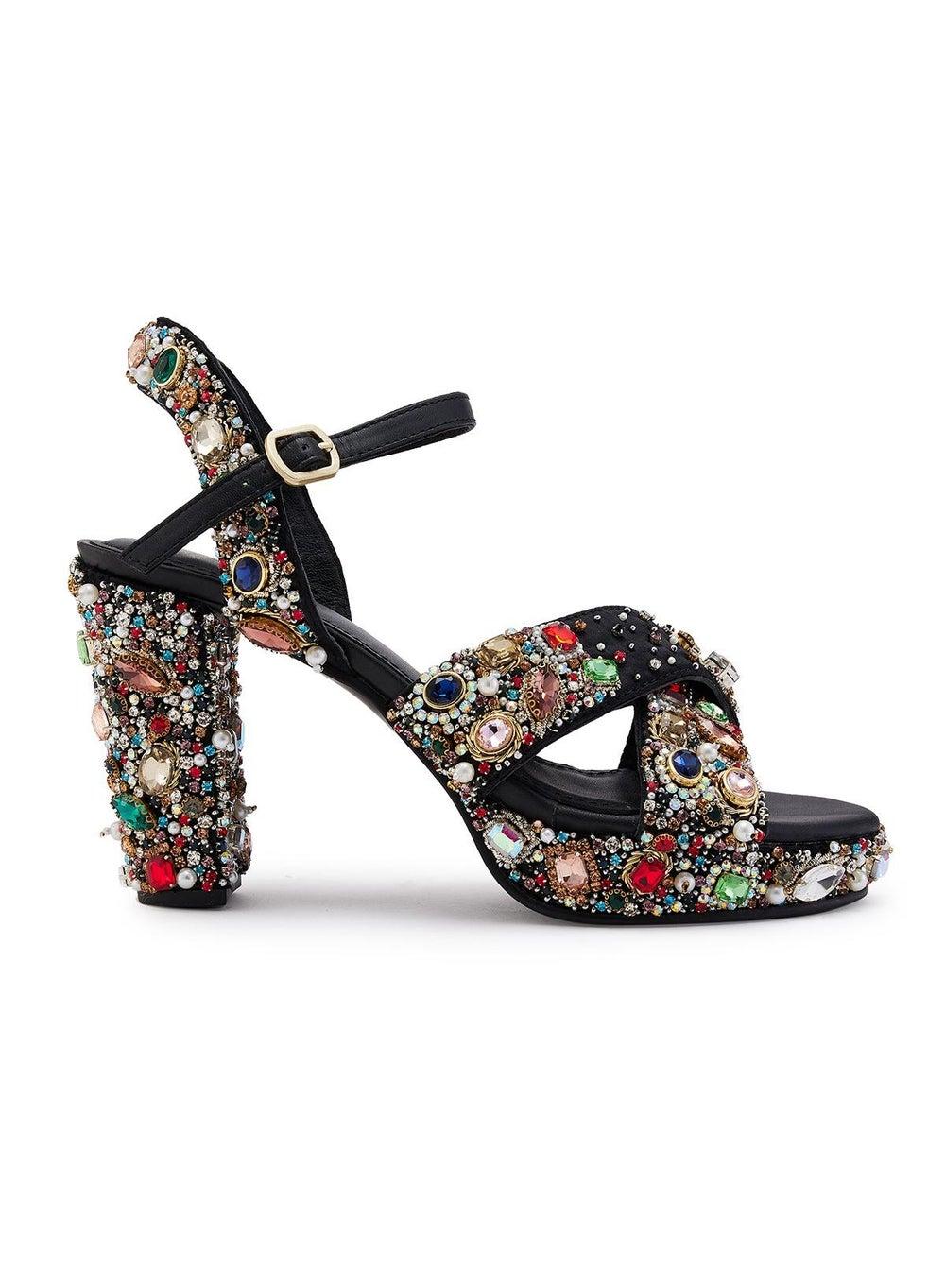 Anaar Go Get'em Black Satin Heeled Sandals for Women - Image 1
