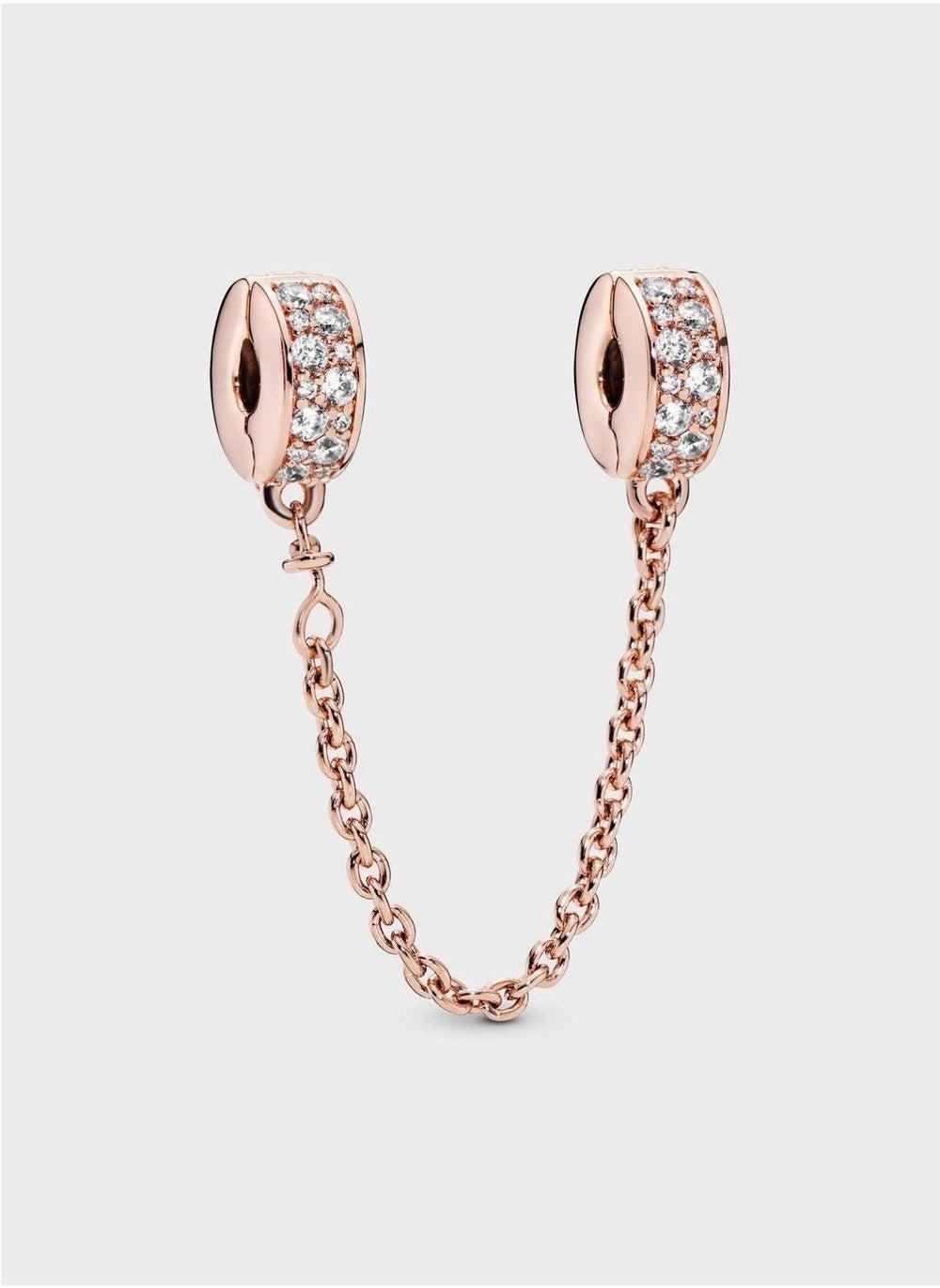PANDORA Rose Gold Pavé Safety Chain Clip Charm - Image 1