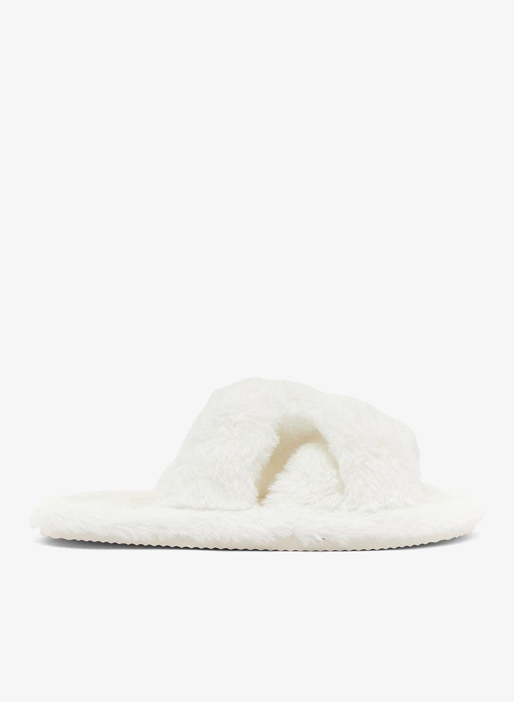 Elegant White Faux Fur Slippers Fj258365 – Pure Comfort - Image 1