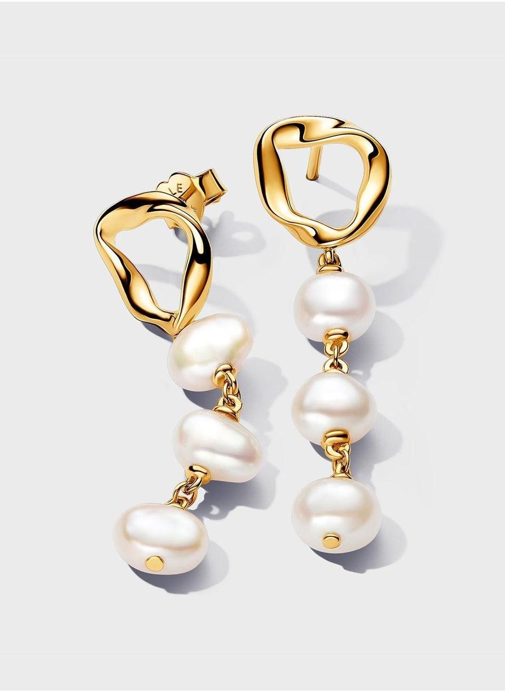 PANDORA Gold-Plated Baroque Pearl Drop Earrings - Image 1