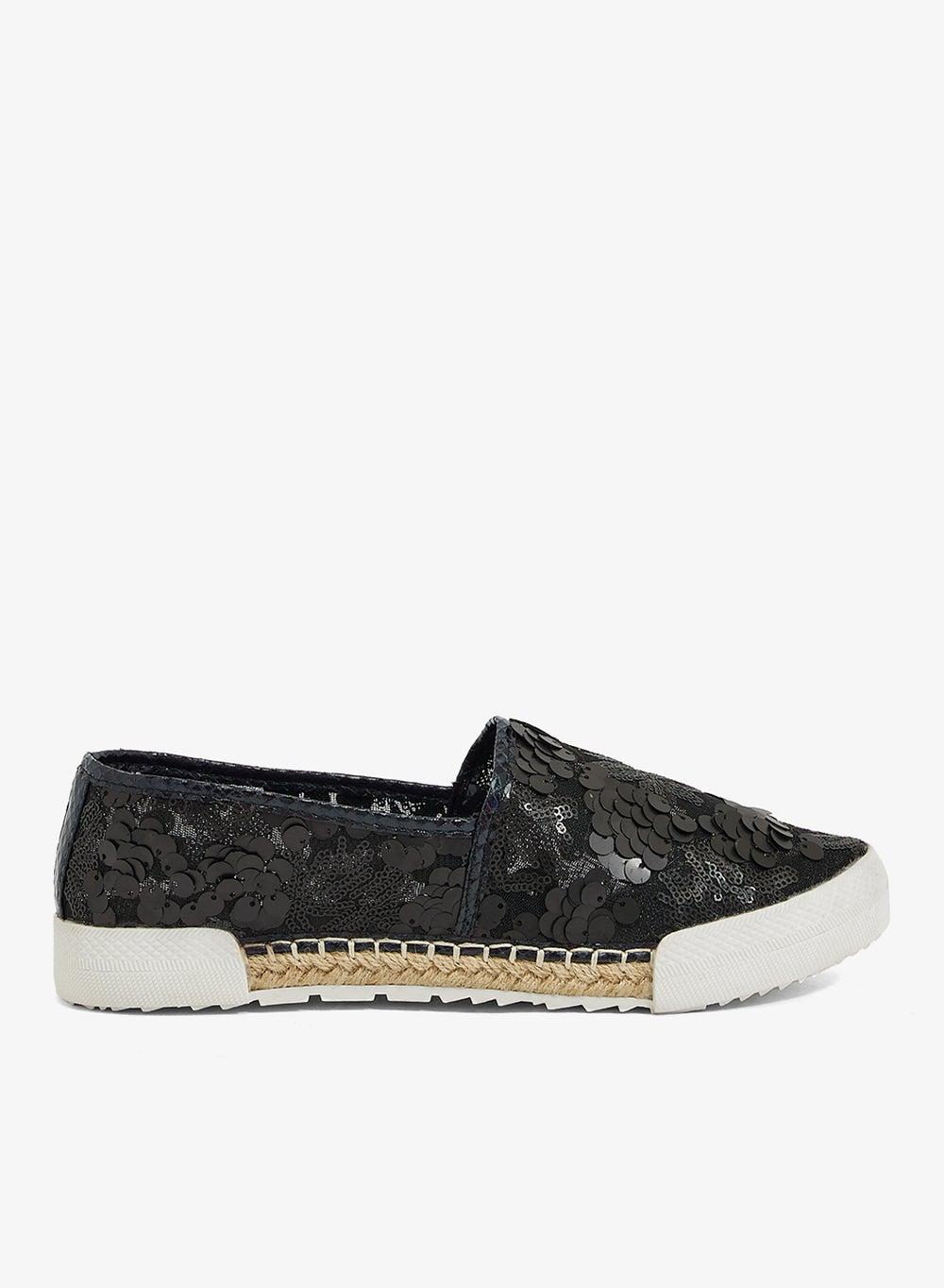 F80247Aw1 Black Sequined Espadrille Flats - Image 1