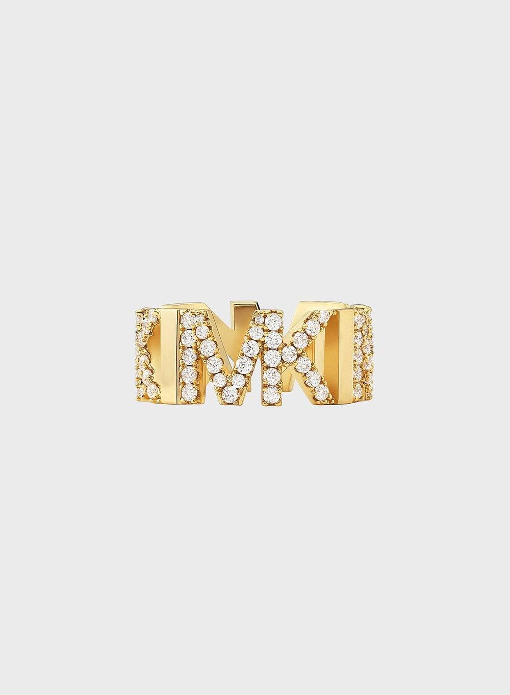 Michael Kors Gold-Tone Monogram Ring with Faux Stones - Image 1