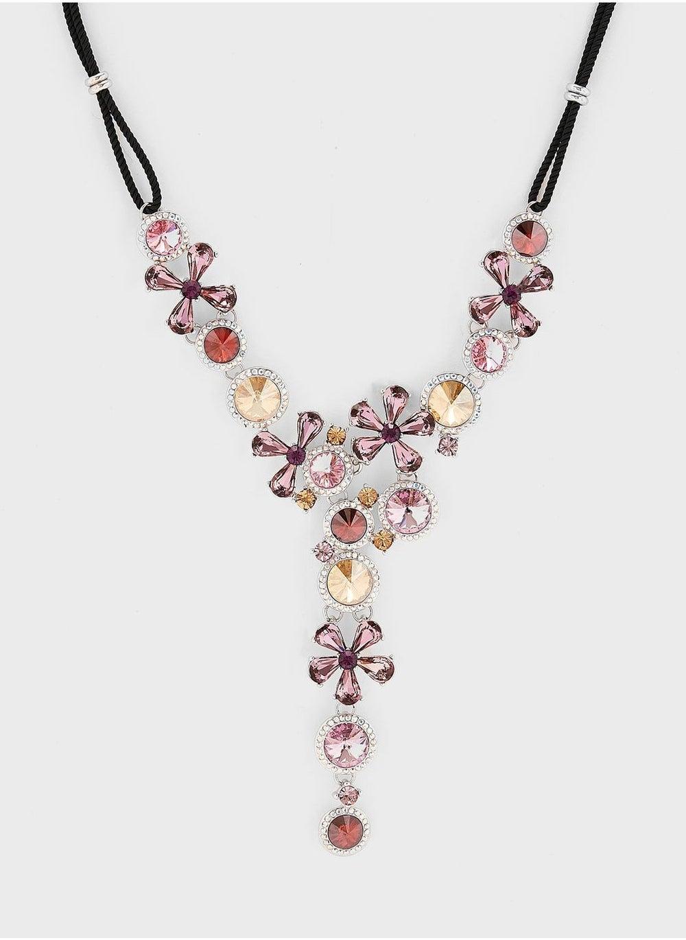 Anita's Flower Rhinestone Necklace - Silver-Tone Elegance - Image 1