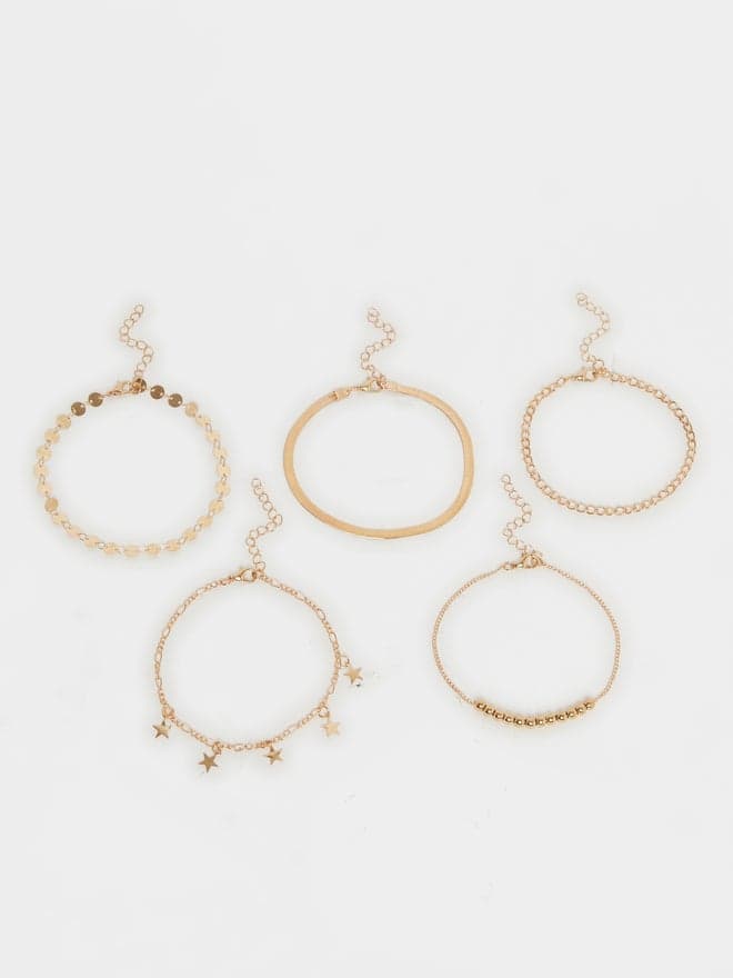 Elegant Styli Multi-Design Anklet Set for Women - 5 Pieces - Image 1