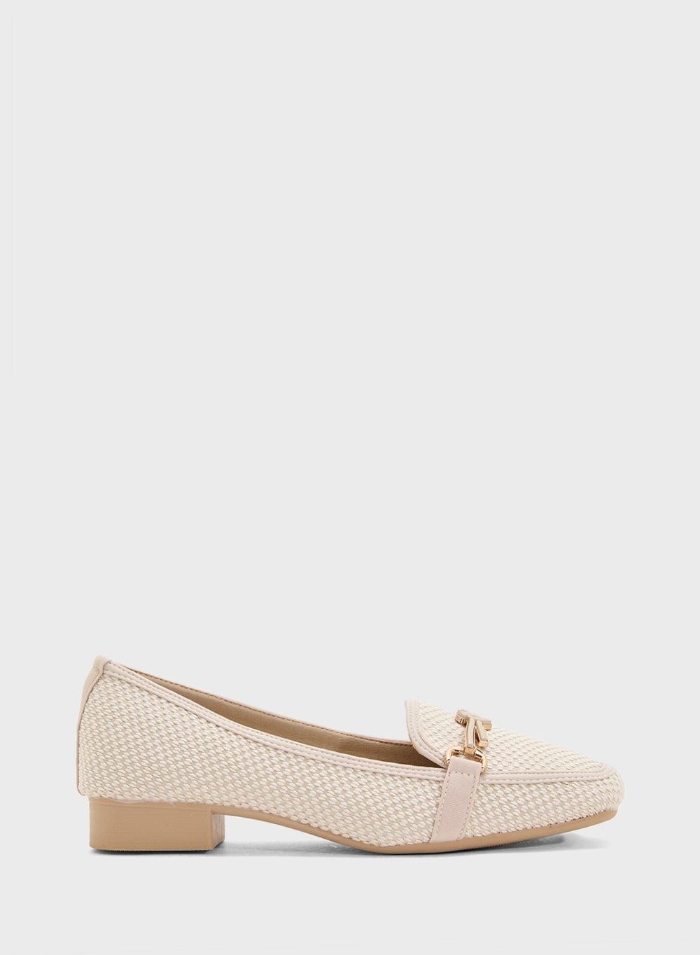 Elegant Horsebit Tweed Loafer L396 - Beige - Image 1