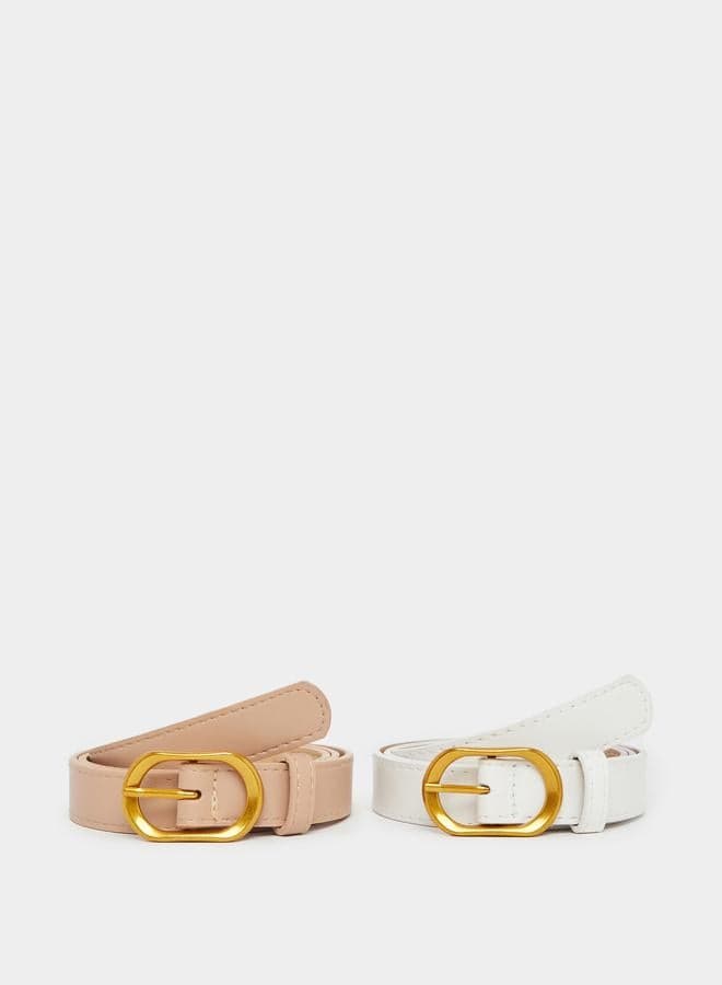 Styli Set of 2 - Chic Plain Tang Buckle Belts for Women - Image 1